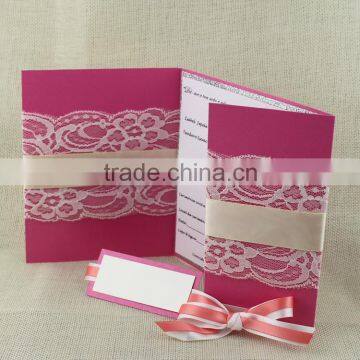 DIY Handmade Personalized Folded Lace Wedding Invitations With Ribbon photo-4