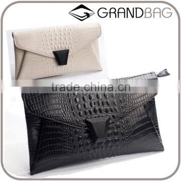 good quality purse wooden button evening clutch bag crocodile pattern cow leather handbag massager bag for women