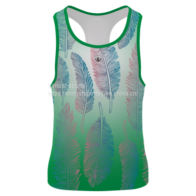Customized Green Singlet of Good Quality with Feather Pattern