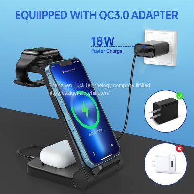 3 in 1 15w 10w Fast Charge Wireless Charger Stand holder Qi Wireless Charging Multifuncion Station for iPhone iWatch Air