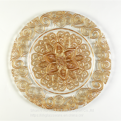 Factory Hot Selling Lace Design Decorative Colored Black And Clear Banquet Bulk Glass Wedding Charger Plates Wholesale photo-2