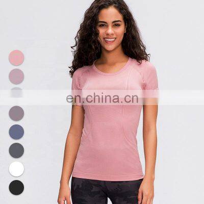 T-shirt Tops New Women's Custom Logo Slim Yoga Short Sleeve Breathable Workout Running Round Neck Gym Quick Dry Sports