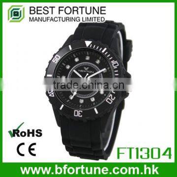 FT1304_BK 12 Stone Dial Silicone strap female Wrist quartz China watch