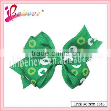 Nice ribbon bow hairgrip Irish special design lucky clover bow ribbon hair accessories (SYC-0043)