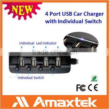 Multi in one Wholesale Price QC 2.0 4 Port Female USB Car Charger with Cable