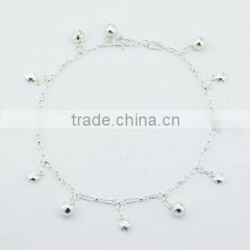 Sterling Silver Charm Anklet Adorable Sphere & Sun Charms