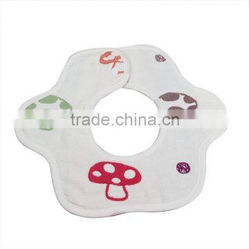 100% cotton mushroom bpa free silicone bib, food grade silicone baby bib