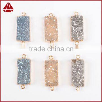 Natural Agate Titanium Druzy Bar Connector Gold Plated photo-6