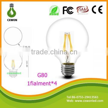 110v 240v filament light E27 e14 UL ce rohs certificate All glass no plastic 4w bulb led filament with g80