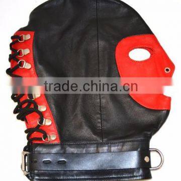 NEW 2015 BLACK BONDAGE FULL FACE MASK WITH RINGS AND BUCKLES SOFT LEATHER MATERIAL