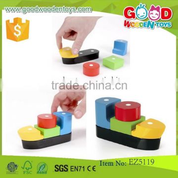 hot sale wooden boat toy OEM boat magnetic kit intelligence block boat toys EZ5119