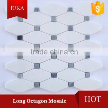 Decorative White Thassos Long Octagon Mosaic Tiles