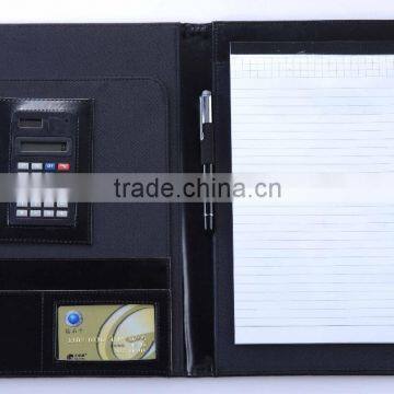 China supplier A4 leather compendium/PU portfolio/file folder with LOGO embossed