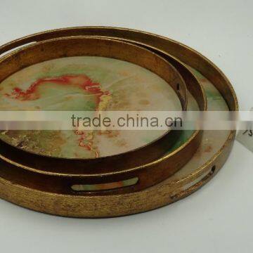 Decorative Golden Painted Round Wooden Mirror Tray