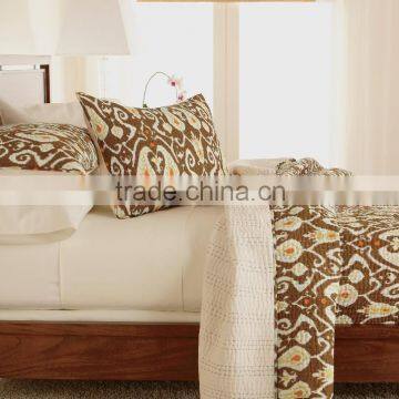 Traditional handmade Indian ikat print kantha quilt