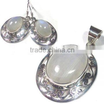 Jewelry Sets Wholesale Indian Jewelry Rainbow Moonstone Pendant Sets 925 Silver Jewelry