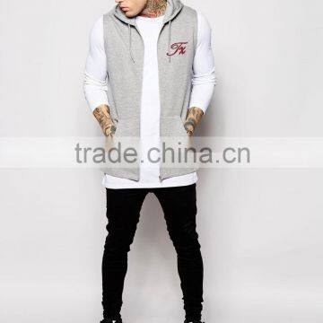 2015 New Style Men Plain Sleeveless Hoodie Zip Up Sleeveless Zip Hoodie Custom Men's Zipper Sleeveless Hoodies