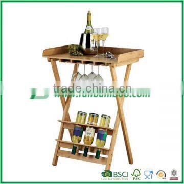 Bamboo table with wine rack and glass holder