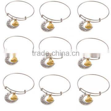 Wholesale Adjustable Wire Bangle I Love You To The Moon And Back Brother Charm Bangle Bracelet photo-2