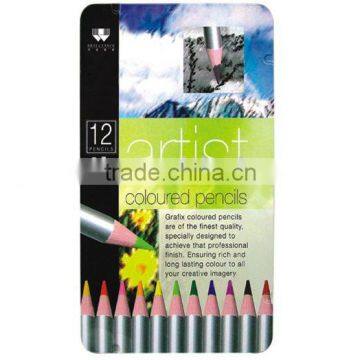 7"12pcs Artist coloured pencil in metal box / silver paint color pencil with color dip