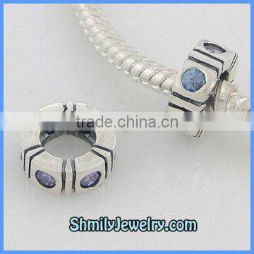 Wholesale Sterling Silver European Spacer Beads With Blue Crystals BCZ32