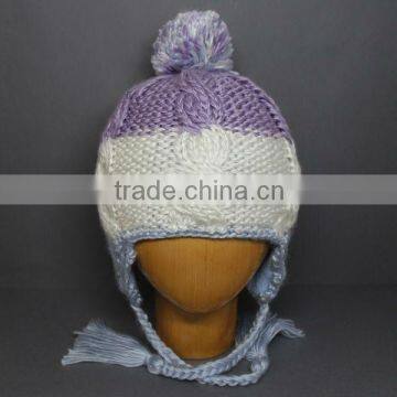 EARFLAP HAT/WINTER HAT /KNITTED HAT WITH POMPOM AND PLAITS/KNIT FASHION EARFLAP HAT