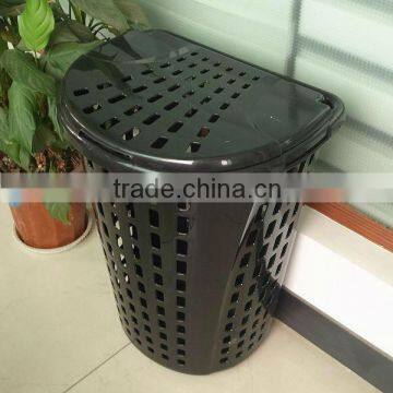 Plastic laundry basket with lid