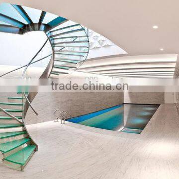 prefabricated residential spiral cable steel stairs curved glass stairs