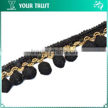Gold Ball Chain Black Wool Black Cotton Hanging Tassel Trimming