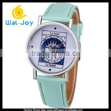 WJ-5341 unique la lune and le soleil design trendy multicolor wholesale alibaba hot leather watch