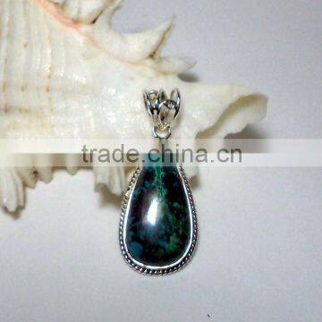 Azurite Pear Cabochon Pendant, 925 Solid Silver Pendant, Designer Silver Pendant