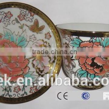 Flower decorate custom printed ceramic tea cup and saucer