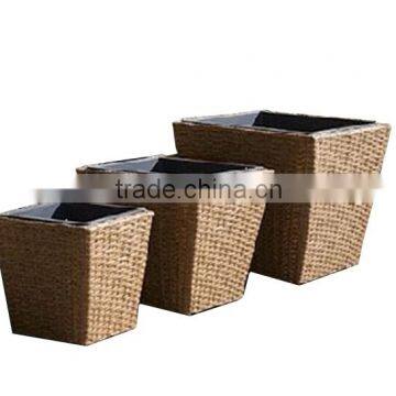 European Style Set 3 Garden Plastic Rattan Planter Brown Square