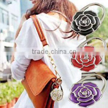 2016 New Rose Flower scarf Folding Purse Handbag Bag Accessories/ Table top bag holder tea bag Hanger