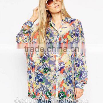2015 New Latest Printed Blouse Designs Long Sleeve Oversized Kimono Blouse photo-2