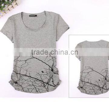 Grey cotton spandex t shirt with water priiting pattern