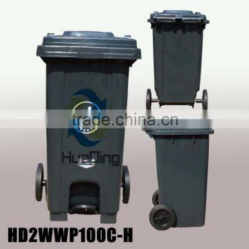 100L plastic garbage bin rubber wheel trash can HD2WWP100C-H