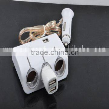 White Triple Ports USB Car Cigarette Lighter Car Charger Socket