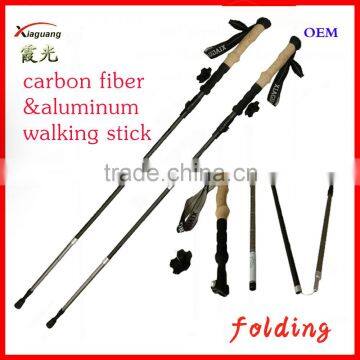 popular five sections carbon fiber & aluminum folding telescopic trekking pole nordic walking stick
