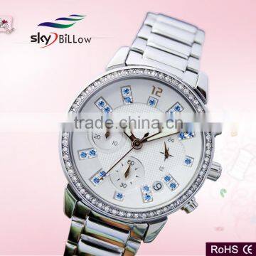 Latest Japanese movement oem wrist watch with diamond stianless steel back cover water resistant