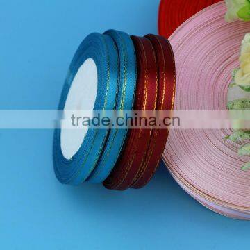 Promotion polyester wedding decoration golden Metallic woven edges satin ribbon