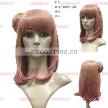 China supplier Guangzhou factory synthetic braided wig color light pink ombre quality wig