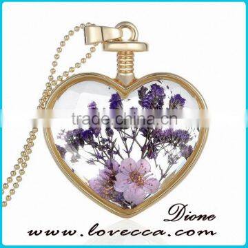 Wholesale Golden heart Real Dried Flower Floating Charm Locket Pendant necklace