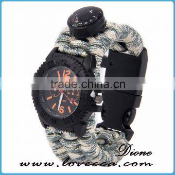 Hot Survival Bracelet Paracord Outdoor Watch With Compass Fire Starter Whistle photo-2