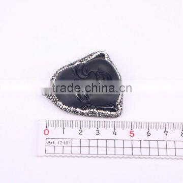 Black Obsidian Pendant, With Pave Crystal Edged Carving Obsidian Buddha Face Pendant, Gem Stone Pendant For Jewelry Making photo-5