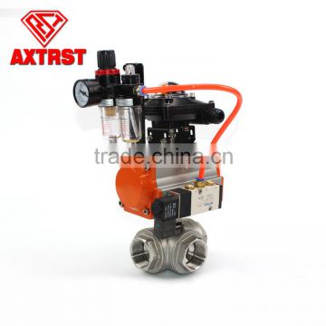 3 way Flange socket weld stainless steel pneumatic actuator ball valve