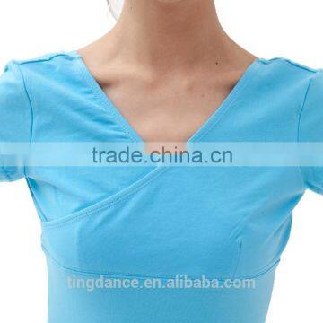 2015 Wholesale Light Blue Wrap Front Gymnastic T-shirt photo-3
