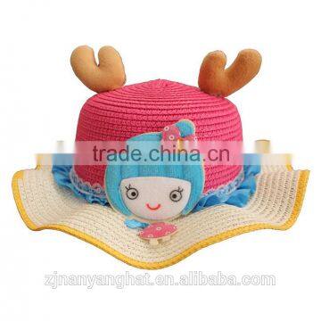 Hot sell christmas antler kid straw hat