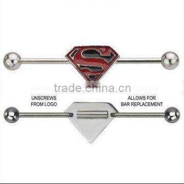 Diamond Sign Superman Surgical Steel Ear Body Jewelry Industrial Barbell