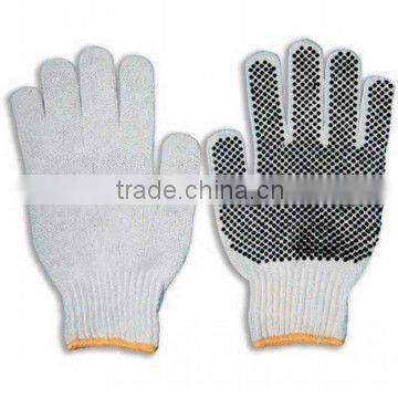 White knitted gloves with yellow PVC dotted safety gloves working gloves